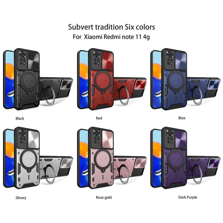 For Xiaomi Redmi Note 11 4G CD Texture Sliding Camshield Magnetic Holder Phone Case(Purple) - Xiaomi Cases by buy2fix | Online Shopping UK | buy2fix