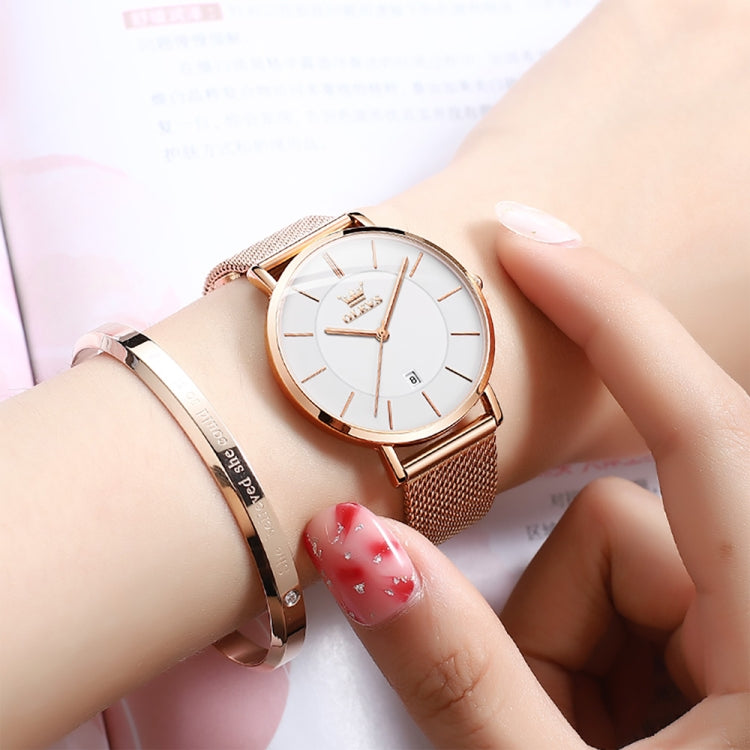 OLEVS 5869 Ladies Business Waterproof Steel Strap Quartz Watch(White + Rose Gold) - Metal Strap Watches by OLEVS | Online Shopping UK | buy2fix