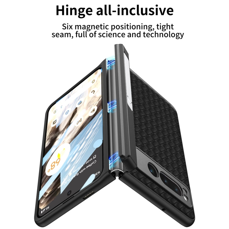 For Google Pixel Fold GKK Integrated Woven Folding Hinge Leather Phone Case with Holder(Black) - Google Cases by GKK | Online Shopping UK | buy2fix