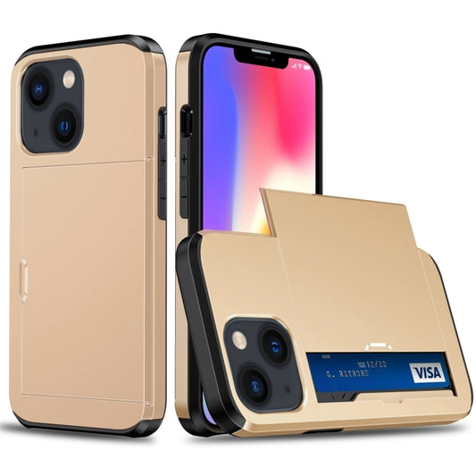 For iPhone 15 Plus Shockproof Armor Phone Case with Slide Card Slot(Gold) - iPhone 15 Plus Cases by buy2fix | Online Shopping UK | buy2fix