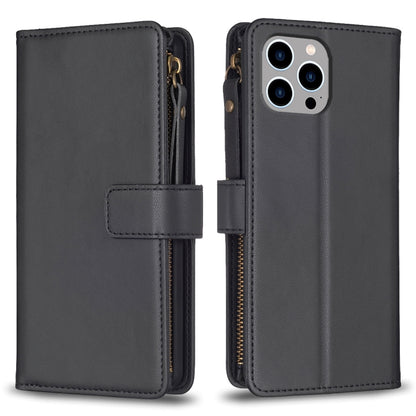 For iPhone 12 Pro Max 9 Card Slots Zipper Wallet Leather Flip Phone Case(Black) - iPhone 12 Pro Max Cases by buy2fix | Online Shopping UK | buy2fix