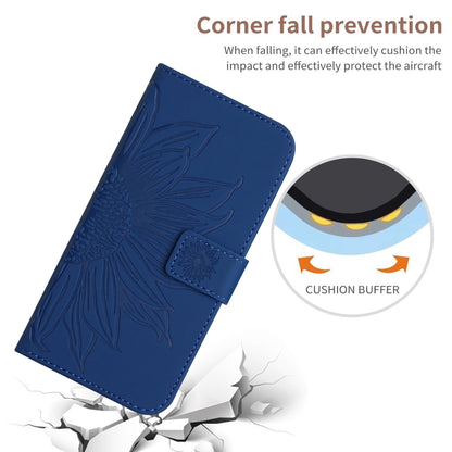 For iPhone 15 Skin Feel Sun Flower Embossed Flip Leather Phone Case with Lanyard(Dark Blue) - iPhone 15 Cases by buy2fix | Online Shopping UK | buy2fix