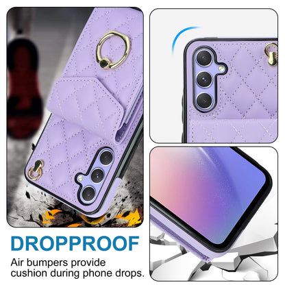 For Samsung Galaxy A54 5G Rhombic Texture Card Bag Phone Case with Long Lanyard(Light Purple) - Galaxy Phone Cases by buy2fix | Online Shopping UK | buy2fix