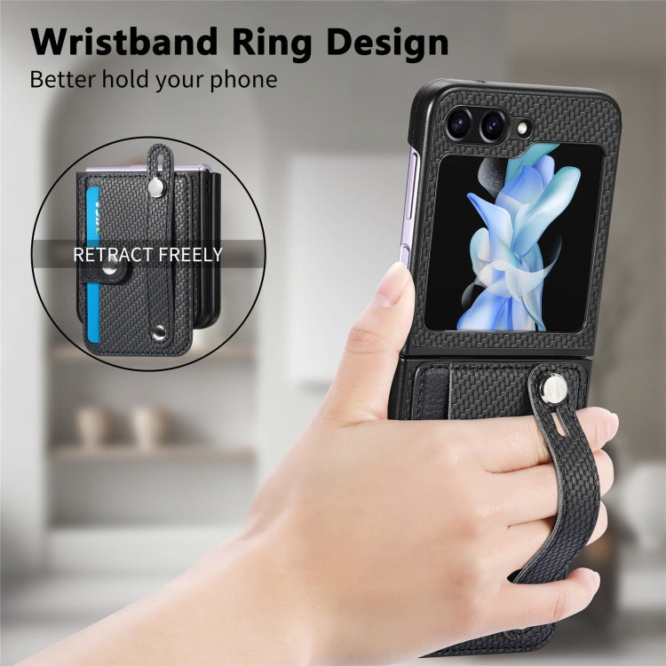 For Samsung Galaxy Z Flip5 Carbon Fiber Wristband Wallet Back Phone Case(Black) - Galaxy Z Flip5 Cases by buy2fix | Online Shopping UK | buy2fix