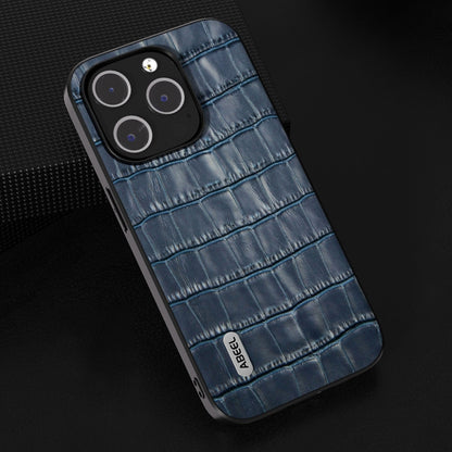 For iPhone 14 ABEEL Crocodile Texture Genuine Leather Phone Case(Blue) - iPhone 14 Cases by buy2fix | Online Shopping UK | buy2fix