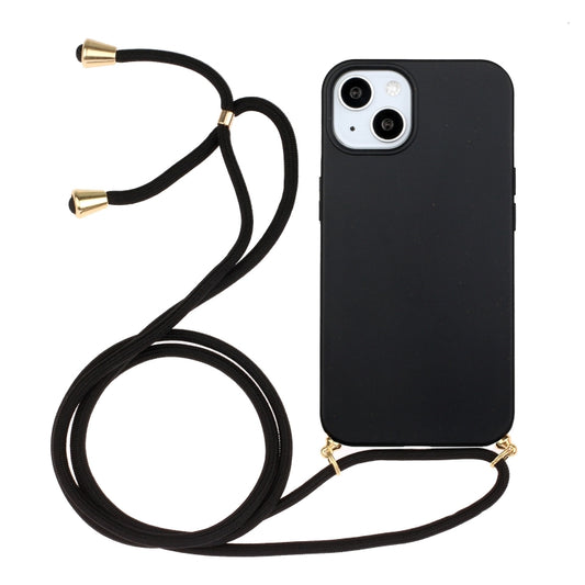 For iPhone 15 Wheat Straw Material + TPU Phone Case with Lanyard(Black) - iPhone 15 Cases by buy2fix | Online Shopping UK | buy2fix
