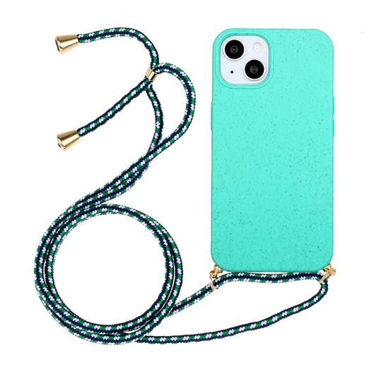 For iPhone 15 Wheat Straw Material + TPU Phone Case with Lanyard(Green) - iPhone 15 Cases by buy2fix | Online Shopping UK | buy2fix