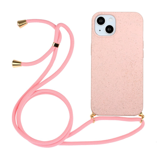 For iPhone 15 Wheat Straw Material + TPU Phone Case with Lanyard(Pink) - iPhone 15 Cases by buy2fix | Online Shopping UK | buy2fix