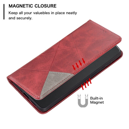 For iPhone 15 Pro Max Rhombus Texture Magnetic Leather Phone Case(Red) - iPhone 15 Pro Max Cases by buy2fix | Online Shopping UK | buy2fix