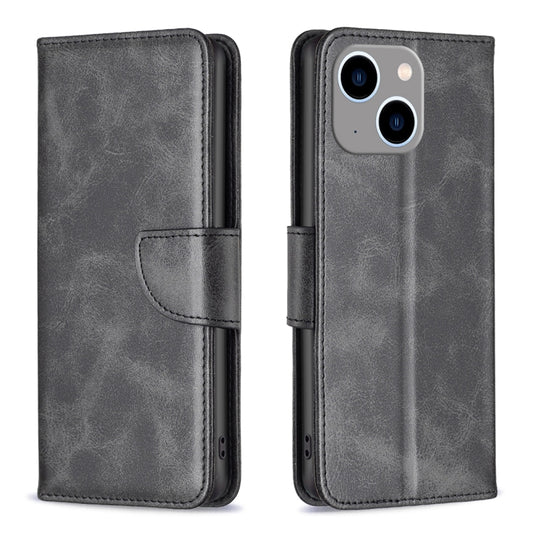 For iPhone 15 Plus Lambskin Texture Pure Color Flip Leather Phone Case(Black) - iPhone 15 Plus Cases by buy2fix | Online Shopping UK | buy2fix