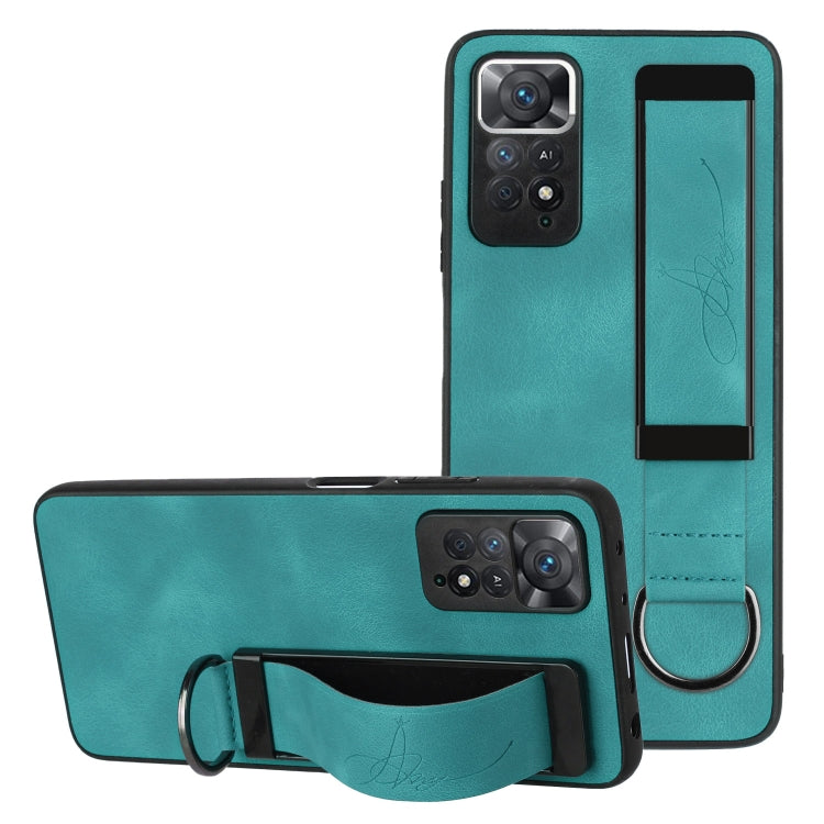 For Xiaomi Redmi Note 11 Pro Wristband Holder Leather Back Phone Case(Green) - Redmi Note 11 Pro Case by buy2fix | Online Shopping UK | buy2fix