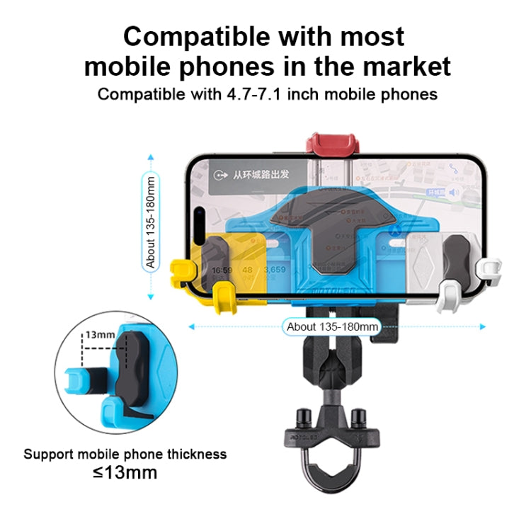 MOTOSLG Crab Motorcycle Phone Clamp Bracket L-Type Rear Mirror Mount with Anti-theft Lock(Blue White Red) - Holder by MOTOLSG | Online Shopping UK | buy2fix