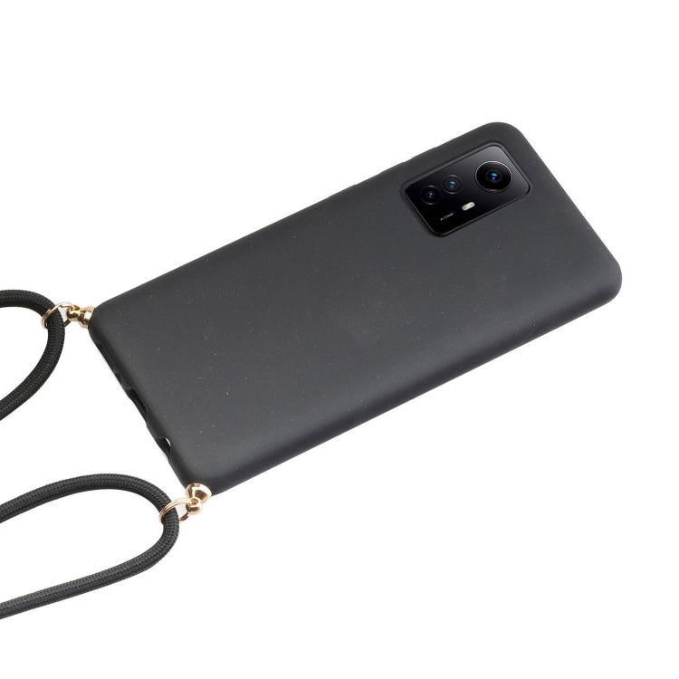 For Xiaomi Redmi Note 12S Wheat Straw Material + TPU Phone Case with Lanyard(Black) - Xiaomi Cases by buy2fix | Online Shopping UK | buy2fix