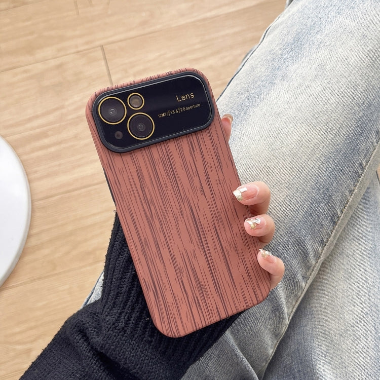 For iPhone 14 Wood Grain TPU Phone Case with Lens Film(Brown) - iPhone 14 Cases by buy2fix | Online Shopping UK | buy2fix