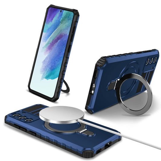 For Samsung Galaxy S21 FE 5G MagSafe Magnetic Holder Phone Case(Blue) - Galaxy S22 Ultra 5G Cases by buy2fix | Online Shopping UK | buy2fix