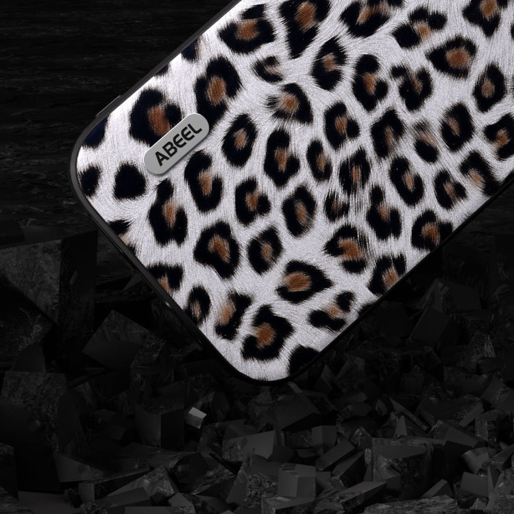 For iPhone 15 Pro Max ABEEL Black Edge Leopard Phone Case(Silver Leopard) - iPhone 15 Pro Max Cases by buy2fix | Online Shopping UK | buy2fix