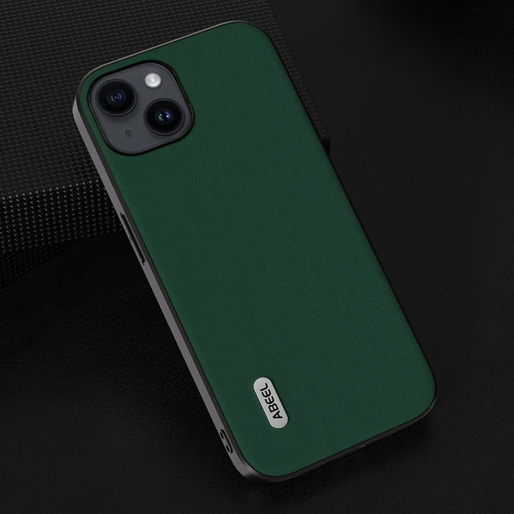 For iPhone 15 Plus ABEEL Genuine Leather Silky Soft Black Edge Phone Case(Green) - iPhone 15 Plus Cases by buy2fix | Online Shopping UK | buy2fix