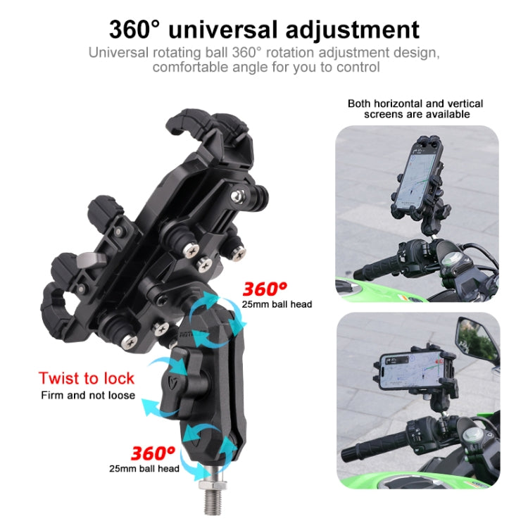 MOTOSLG Crab Motorcycle Phone Clamp Bracket M10 Ballhead Mount(Black) - Holder by MOTOLSG | Online Shopping UK | buy2fix