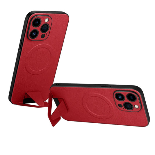 For iPhone 14 Pro Max SULADA Folding Holder Lambskin Texture MagSafe Phone Case(Red) - iPhone 14 Pro Max Cases by SULADA | Online Shopping UK | buy2fix