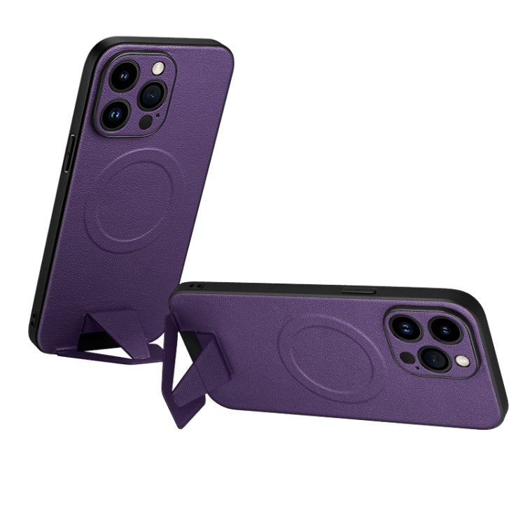 For iPhone 13 Pro SULADA Folding Holder Lambskin Texture MagSafe Phone Case(Purple) - iPhone 13 Pro Cases by SULADA | Online Shopping UK | buy2fix