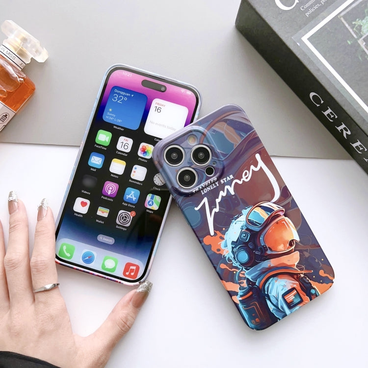 For iPhone 14 Pro Painted Pattern Precise Hole PC Phone Case(Orange Astronaut) - iPhone 14 Pro Cases by buy2fix | Online Shopping UK | buy2fix