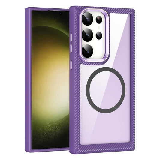 For Samsung Galaxy S23+ 5G MagSafe Carbon Fiber Transparent Back Panel Phone Case(Purple) - Galaxy S23+ 5G Cases by buy2fix | Online Shopping UK | buy2fix