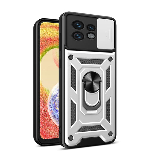 For Motorola Edge 40 Pro Sliding Camera Cover Design TPU Hybrid PC Phone Case(Silver) - Motorola Cases by buy2fix | Online Shopping UK | buy2fix