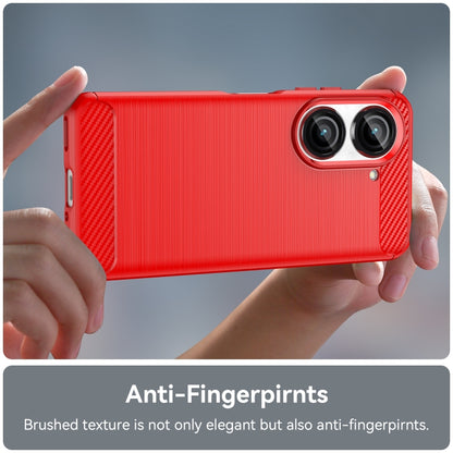 For Asus Zenfone 10 Brushed Texture Carbon Fiber TPU Case(Red) - ASUS Cases by buy2fix | Online Shopping UK | buy2fix