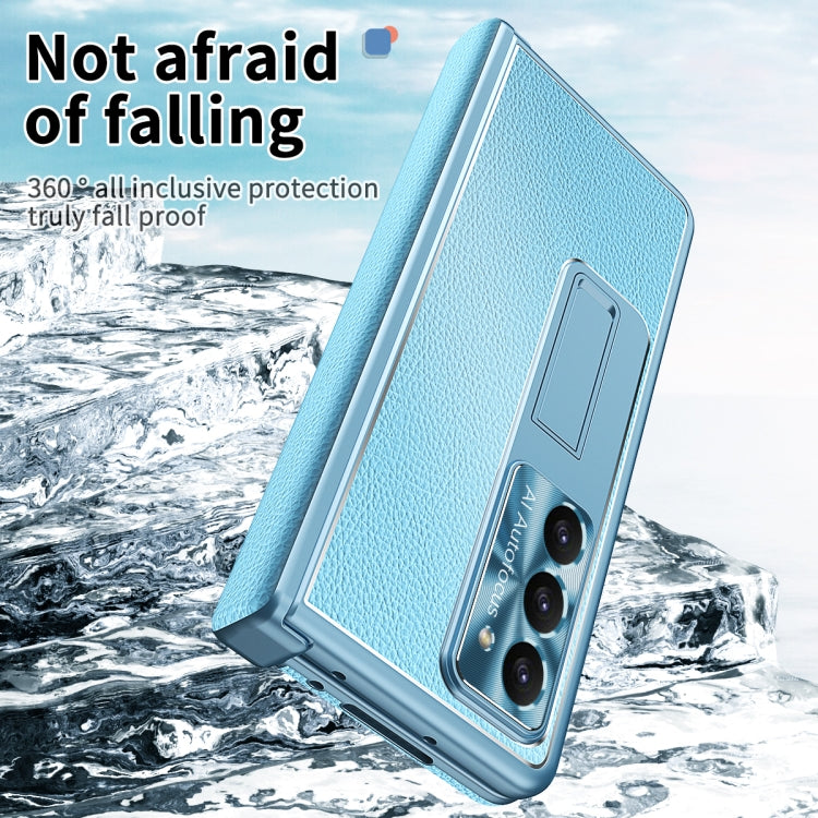 For Samsung Galaxy Z Fold5 Litchi Pattern Magnetic Shell Film Integrated Shockproof Phone Case(Far Peak Blue) - Galaxy Z Fold5 Cases by buy2fix | Online Shopping UK | buy2fix