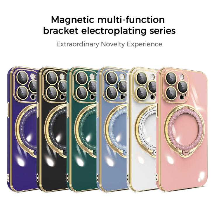 For iPhone 14 Multifunction Electroplating MagSafe Holder Phone Case(Dark Purple) - iPhone 14 Cases by buy2fix | Online Shopping UK | buy2fix