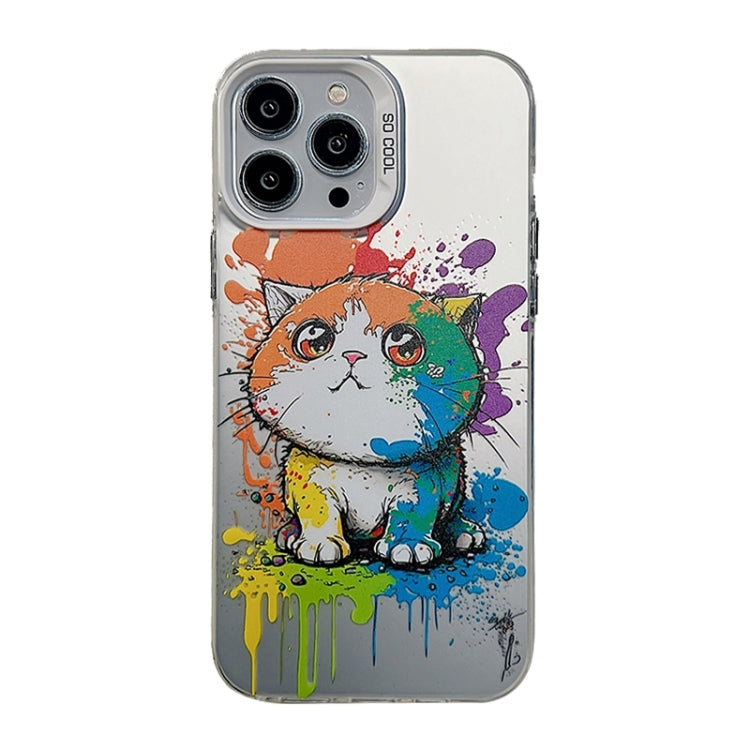 For iPhone 15 Pro Max Cute Animal Pattern Series PC + TPU Phone Case(Looking Up Fat Cat) - iPhone 15 Pro Max Cases by buy2fix | Online Shopping UK | buy2fix