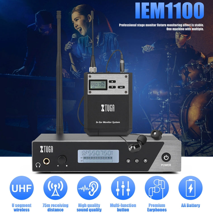 XTUGA  IEM1100 Professional Wireless In Ear Monitor System 2 BodyPacks(AU Plug) - Microphone by XTUGA | Online Shopping UK | buy2fix