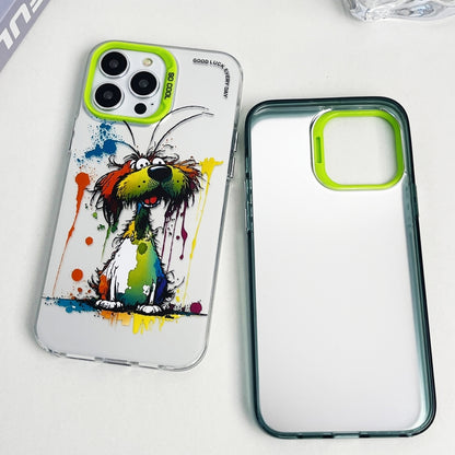 For iPhone 15 Pro Max Double Layer Color Silver Series Animal Oil Painting Phone Case(Dance Dog) - iPhone 15 Pro Max Cases by buy2fix | Online Shopping UK | buy2fix