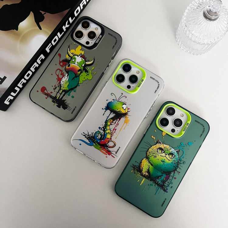 For iPhone 15 Pro Max Double Layer Color Silver Series Animal Oil Painting Phone Case(Jumping Monkey) - iPhone 15 Pro Max Cases by buy2fix | Online Shopping UK | buy2fix