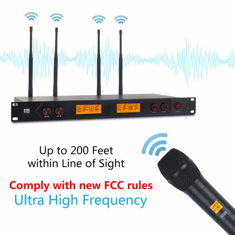 XTUGA A400-HB Professional 4-Channel UHF Wireless Microphone System with 2 Handheld & 2 Headset Microphone(US Plug) - Microphone by XTUGA | Online Shopping UK | buy2fix