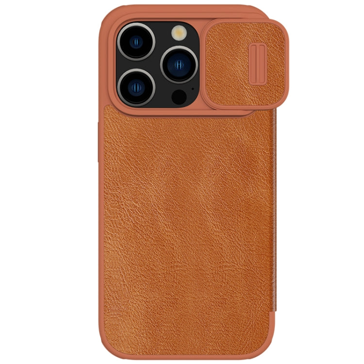 For iPhone 15 Pro NILLKIN QIN Series Pro Sliding Camera Cover Design Leather Phone Case(Brown) - iPhone 15 Pro Cases by NILLKIN | Online Shopping UK | buy2fix