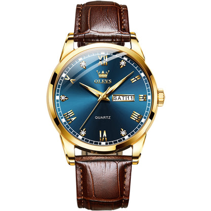 OLEVS 6896 Men Multifunctional Luminous Waterproof Quartz Watch(Blue) - Leather Strap Watches by OLEVS | Online Shopping UK | buy2fix