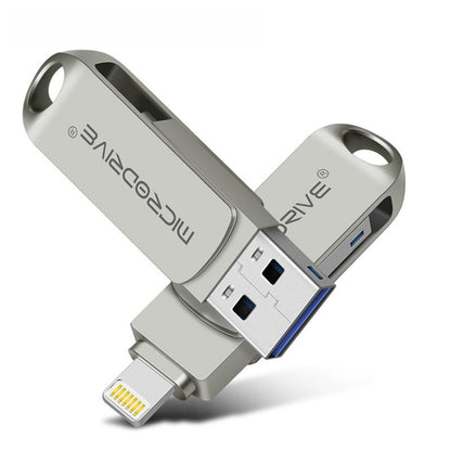 MicroDrive 2 In 1  8 Pin + USB 2.0 Portable Metal USB Flash Disk, Capacity:64GB(Silver) - USB Flash Drives by MICRODRIVE | Online Shopping UK | buy2fix