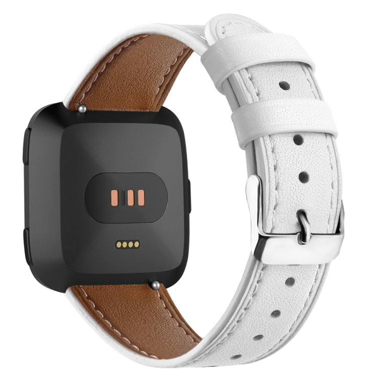 For Fitbit Versa 2 / Fitbit Versa / Fitbit Versa Lite Leather Watch Band with Round Tail Buckle(White) - Smart Wear by buy2fix | Online Shopping UK | buy2fix