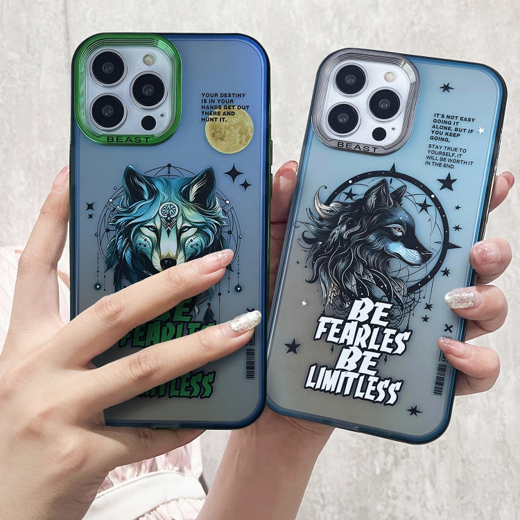 For iPhone 15 Pro Max Aurora Series Painted Pattern Phone Case(Black Wolf) - iPhone 15 Pro Max Cases by buy2fix | Online Shopping UK | buy2fix