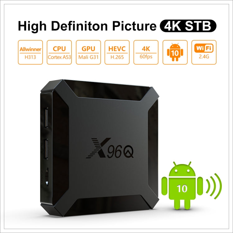 X96Q HD 4K Smart TV Box without Wall Mount, Android 10.0, Allwinner H313 Quad Core ARM Cortex A53 , Support TF Card, HDMI, RJ45, AV, USBx2, Specification:1GB+8GB - Consumer Electronics by buy2fix | Online Shopping UK | buy2fix