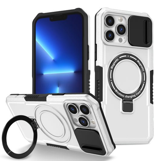 For iPhone 13 Pro Max Sliding Camshield Magsafe Holder TPU Hybrid PC Phone Case(Black White) - iPhone 13 Pro Max Cases by buy2fix | Online Shopping UK | buy2fix