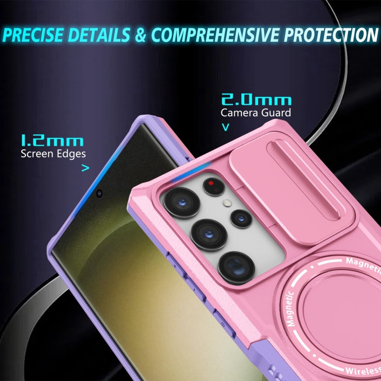 For Samsung Galaxy S23 Ultra 5G Sliding Camshield Magsafe Holder TPU Hybrid PC Phone Case(Purple Pink) - Galaxy S23 Ultra 5G Cases by buy2fix | Online Shopping UK | buy2fix