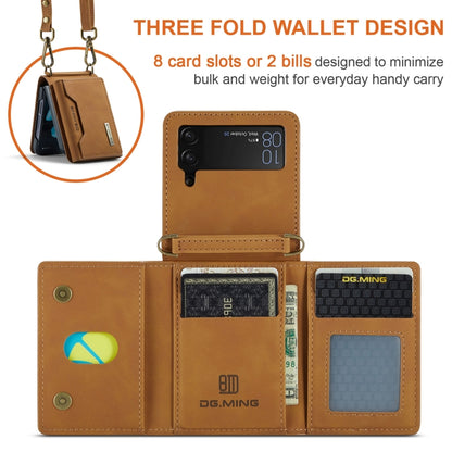 For Samsung Galaxy Z Flip4 5G DG.MING M2 Series Card Bag Magnetic Leather Phone Case(Brown) - Galaxy Z Flip4 5G Cases by DG.MING | Online Shopping UK | buy2fix
