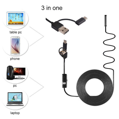 AN100 3 in 1 IP67 Waterproof USB-C / Type-C + Micro USB + USB HD Endoscope Hard Tube Inspection Camera for Parts of OTG Function Android Mobile Phone, with 6 LEDs, Lens Diameter:5.5mm(Length: 10m) - Consumer Electronics by buy2fix | Online Shopping UK | buy2fix