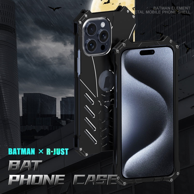 For iPhone 15 R-JUST Batman Hollow Metal Phone Protective Case(Black) - iPhone 15 Cases by R-JUST | Online Shopping UK | buy2fix