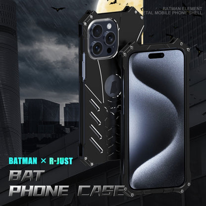 For iPhone 15 R-JUST Batman Hollow Metal Phone Protective Case(Black) - iPhone 15 Cases by R-JUST | Online Shopping UK | buy2fix