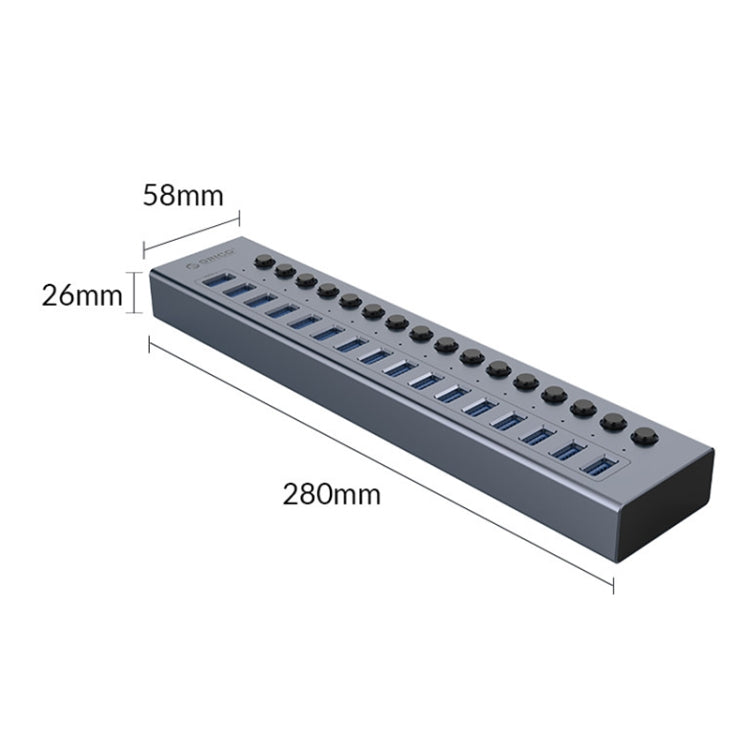 ORICO BT2U3-16AB-GY-BP 16 Ports USB 3.0 HUB with Individual Switches(AU Plug) - USB 3.0 HUB by ORICO | Online Shopping UK | buy2fix