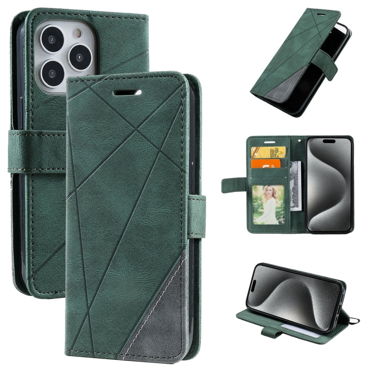 For iPhone 15 Pro Max Skin Feel Splicing Leather Phone Case(Green) - iPhone 15 Pro Max Cases by buy2fix | Online Shopping UK | buy2fix