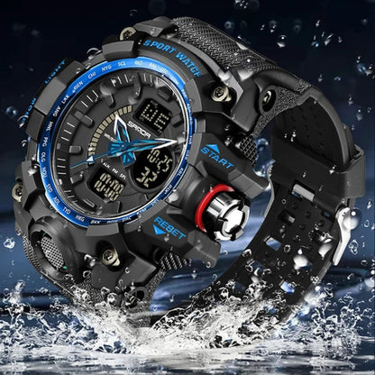 SANDA 3132 Men Multifunctional Waterproof Luminous Sports Watch(Black Red) - Silicone Strap Watches by SANDA | Online Shopping UK | buy2fix